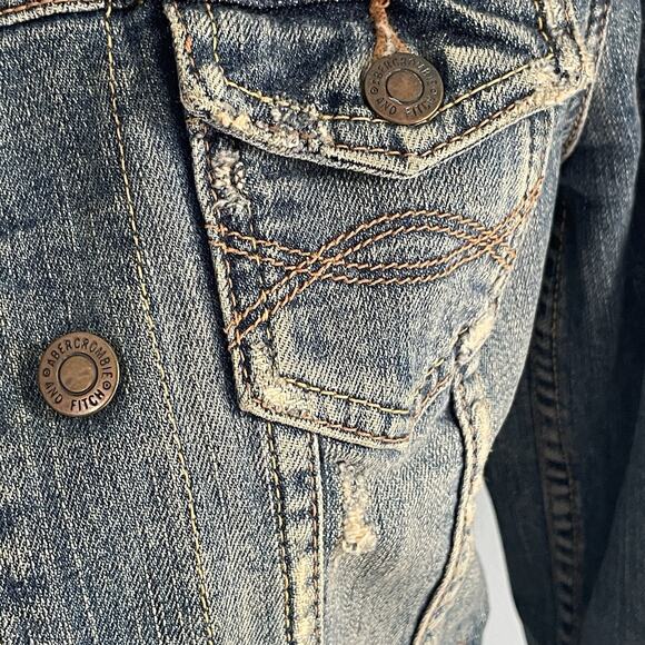 Abercrombie Fitch Trucker Jacket Mediym Blue Denim Jean Distressed Y2K Grunge M - Picture 5 of 15